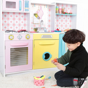 Children Pretend play Wooden Kitchen toys set with wooden refrigerator Magnetic Cutting Fruits toys WKT28-G