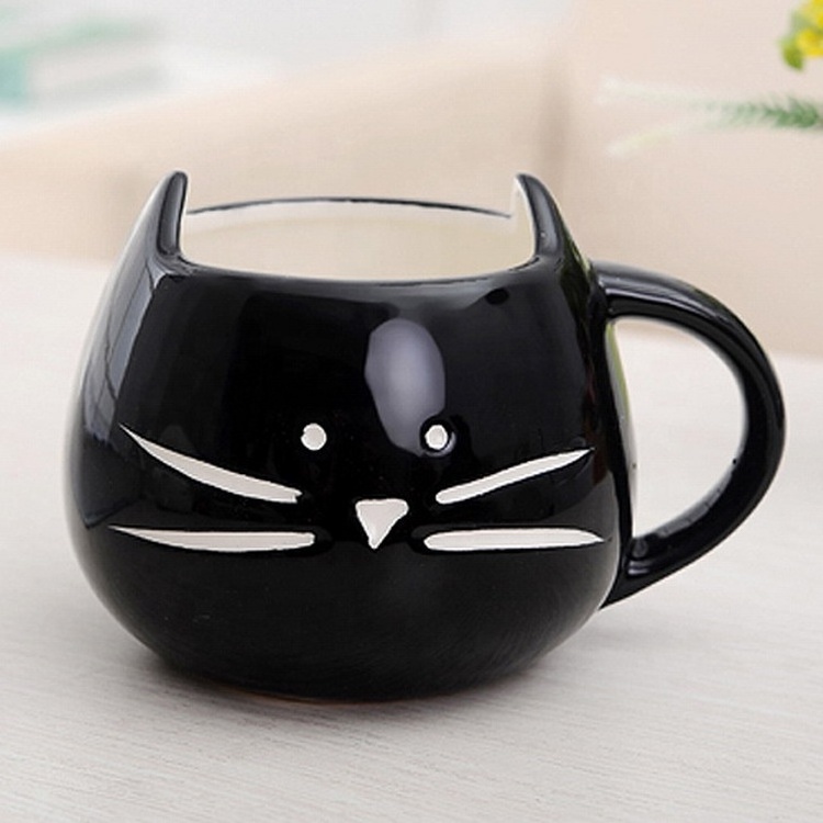 cartoon animal style black and white cat design shape big belly 3d cat ceramic milk coffee gift mug