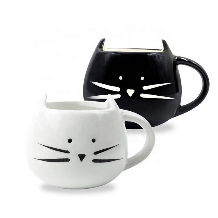 cartoon animal style black and white cat design shape big belly 3d cat ceramic milk coffee gift mug