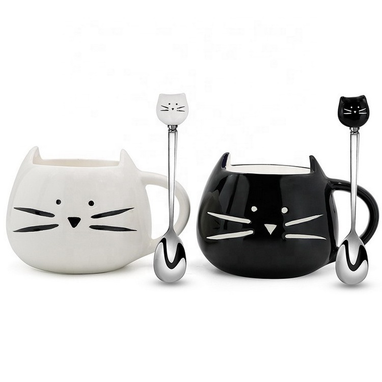 cartoon animal style black and white cat design shape big belly 3d cat ceramic milk coffee gift mug