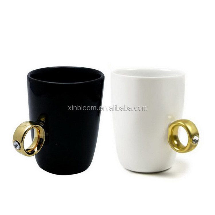 creative unique lovers glazed black and white diamond ring gift couple porcelain coffee milk tea mug