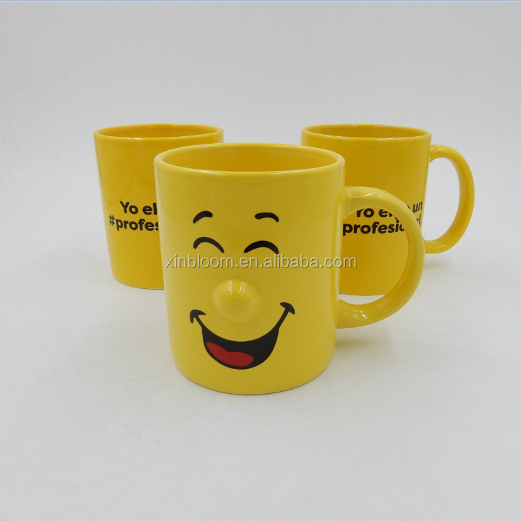 crceative cartoon 330ml smiling face emoj nose embossed ceramic mug