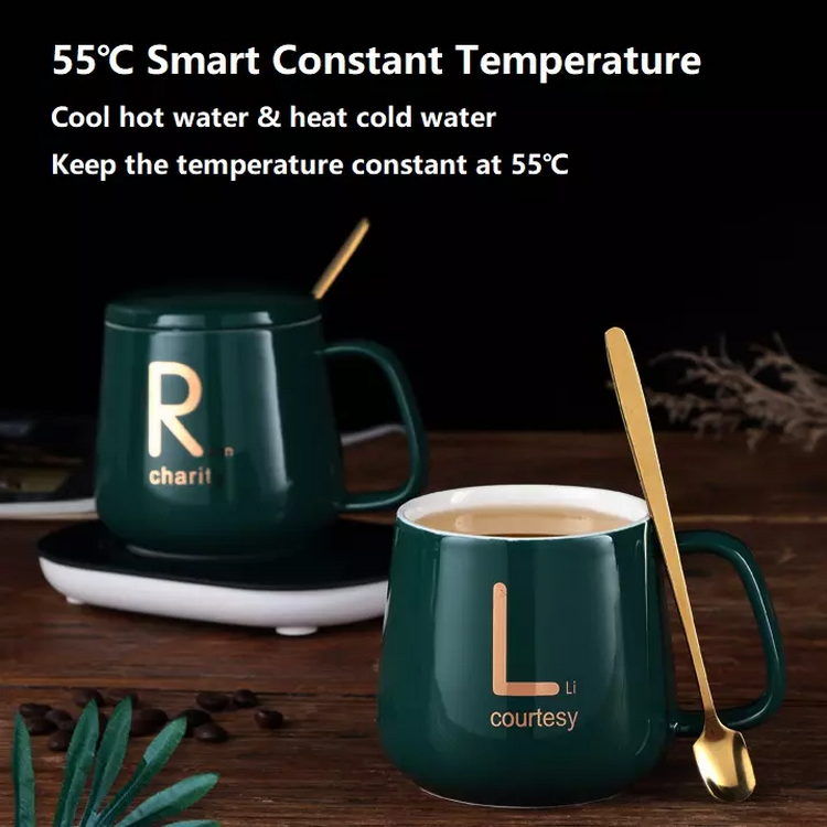 Smart Heating Pad Temperature Control 55 Degree Ceramic Heated Tea Coffee Mug Electric Charging Cup Warmer set for gift