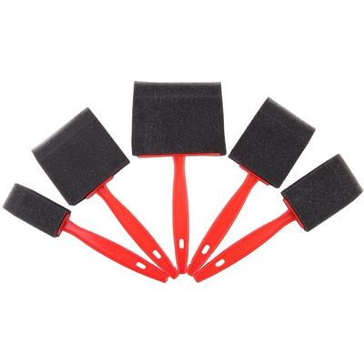 Xinbowen Wholesale Kids Diy Sponge Paint Brush Set Painting Tools 5 Pcs Red Plastic Handle Black Sponge Brush For Paint