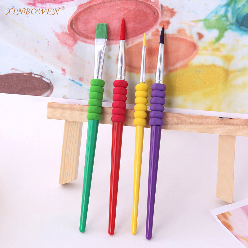 Xinbowen Candy Color 4 Brushes Set children's plastic rod water chalk oil paint brush