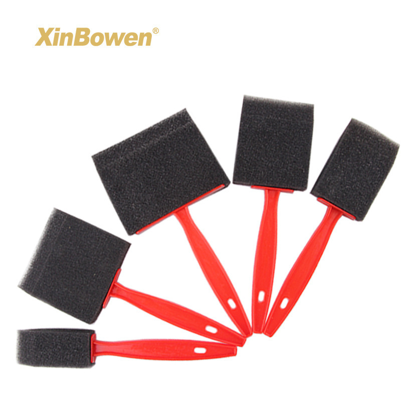 Xinbowen Wholesale Kids Diy Sponge Paint Brush Set Painting Tools 5 Pcs Red Plastic Handle Black Sponge Brush For Paint