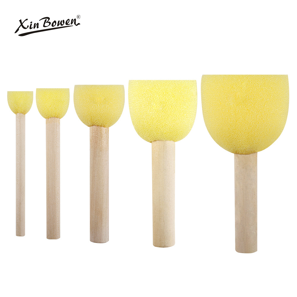 Xin bowen Children Drawing Tools 5 Pieces Diy Painting Toys Yellow Foam Seal Wood Handle Sponge Brush For Kids