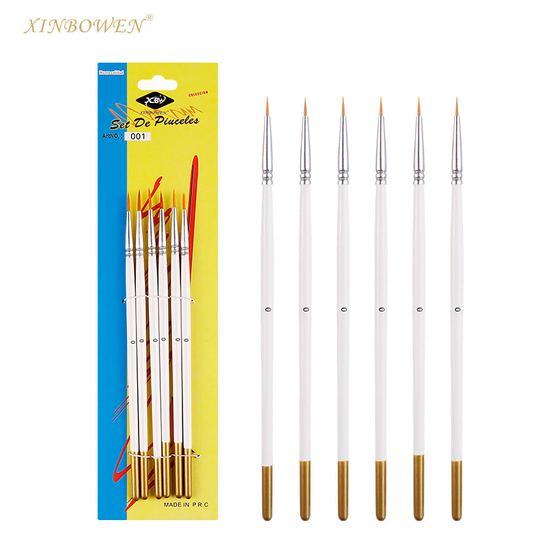 Xinbowen Art Supplies 6 Pcs 0 00 000 Size Nylon Hair Watercolor Acrylic Oil Painting Brush Set Liner Drawing Brushes