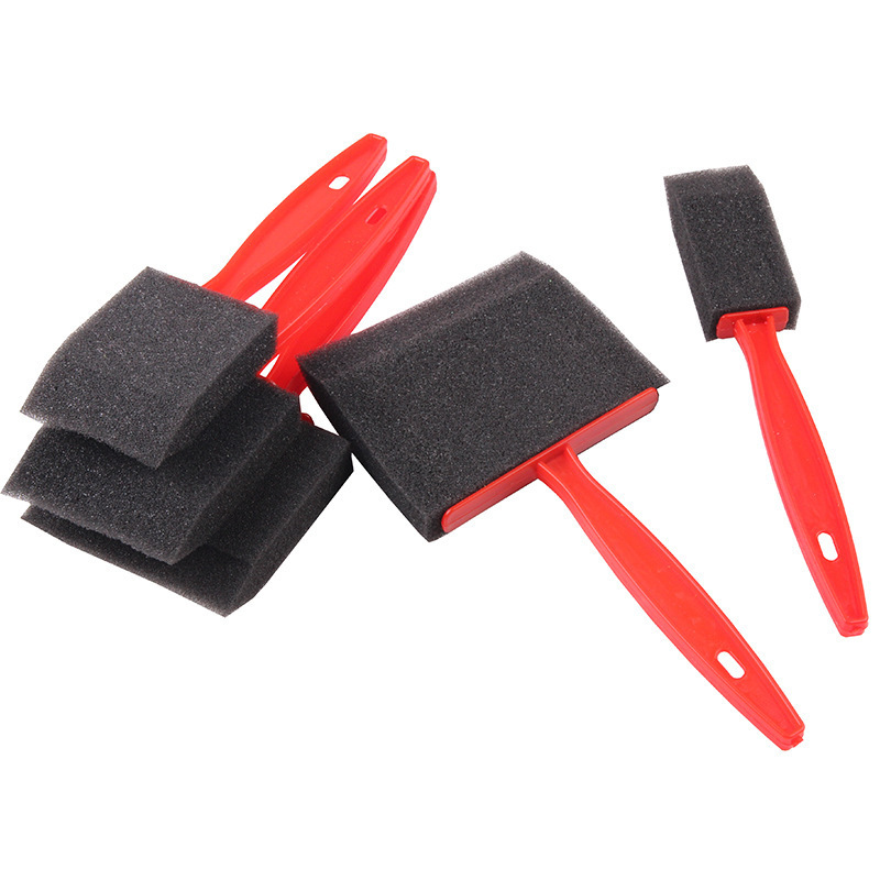 Xinbowen Wholesale Kids Diy Sponge Paint Brush Set Painting Tools 5 Pcs Red Plastic Handle Black Sponge Brush For Paint