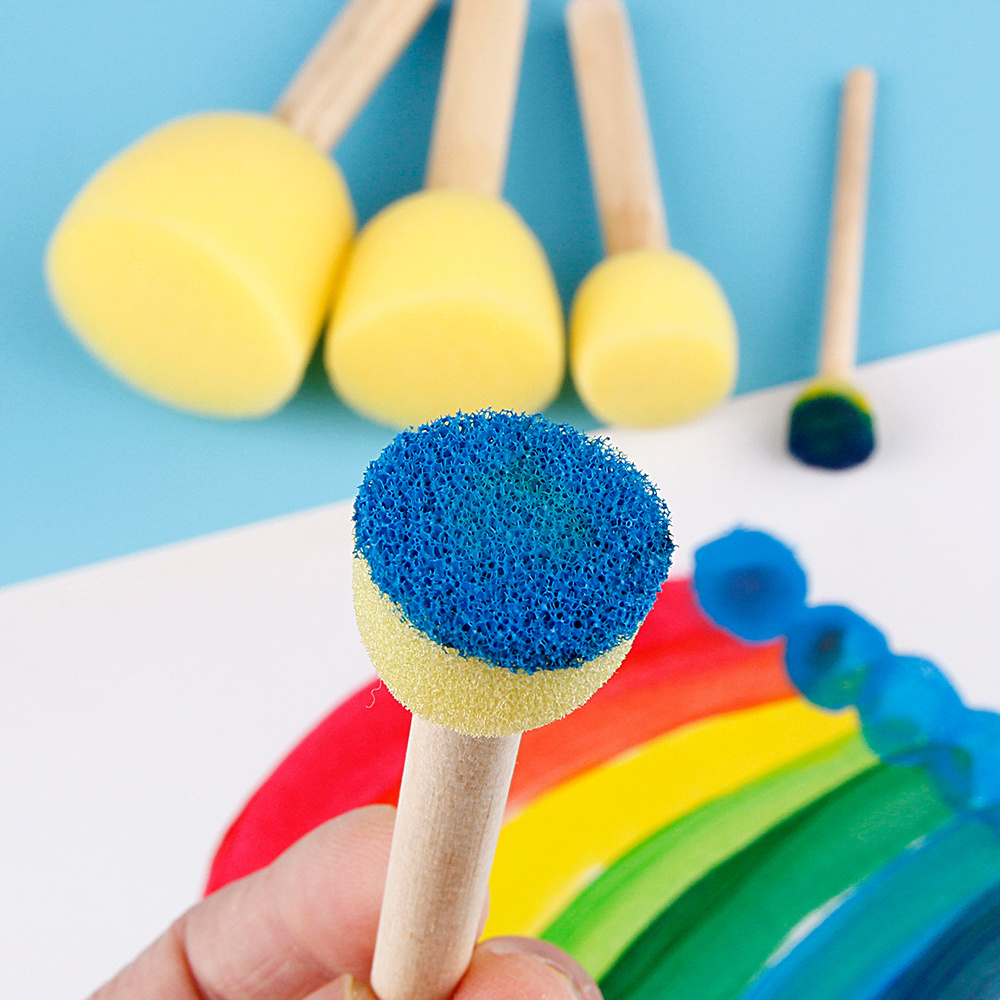 Xin bowen Children Drawing Tools 5 Pieces Diy Painting Toys Yellow Foam Seal Wood Handle Sponge Brush For Kids