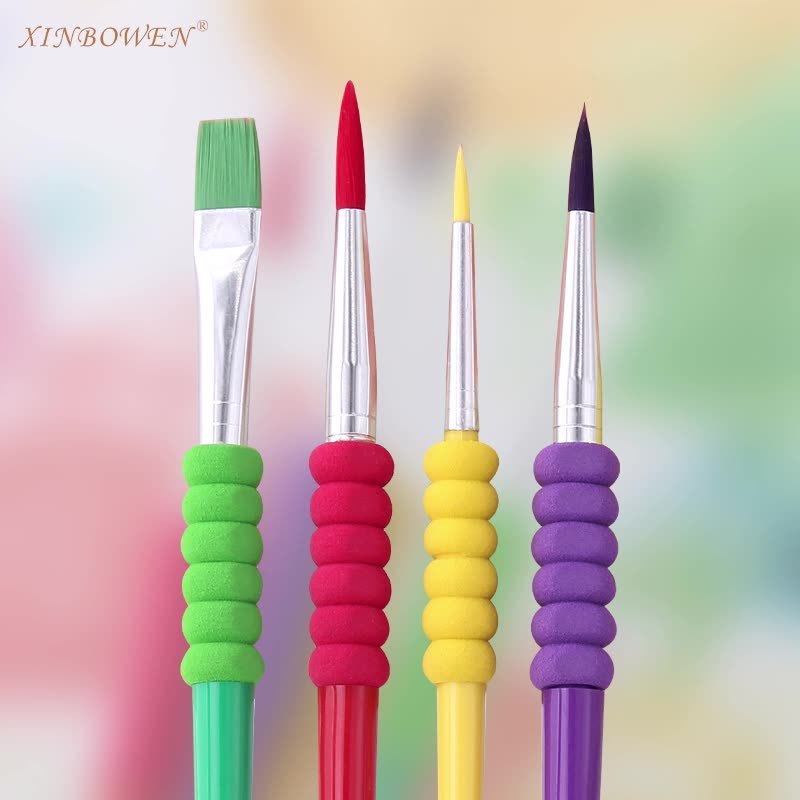 Xinbowen Candy Color 4 Brushes Set children's plastic rod water chalk oil paint brush