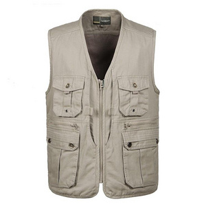 Logo customized wholesale custom 100% cotton breathable multi pocket out door work vest for men