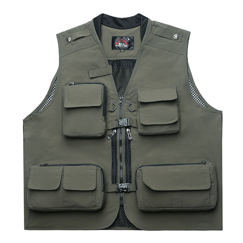 High Quality Mens Sleeveless Gilet Cargo Mesh  Multi Pocket cotton Vest mesh vest with pocket