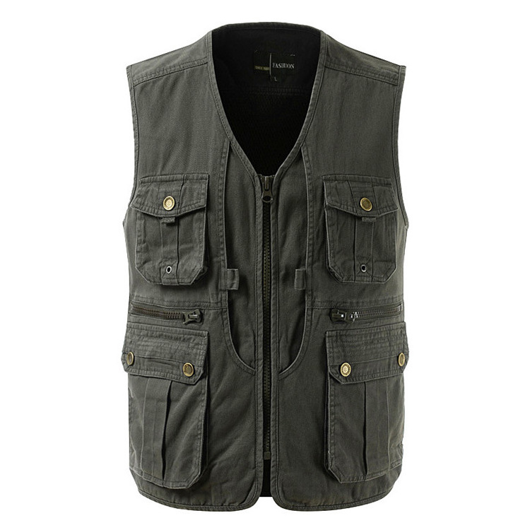 Logo customized wholesale custom 100% cotton breathable multi pocket out door work vest for men