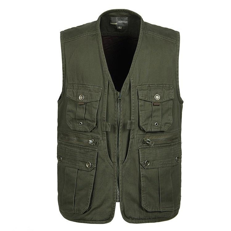 Logo customized wholesale custom 100% cotton breathable multi pocket out door work vest for men