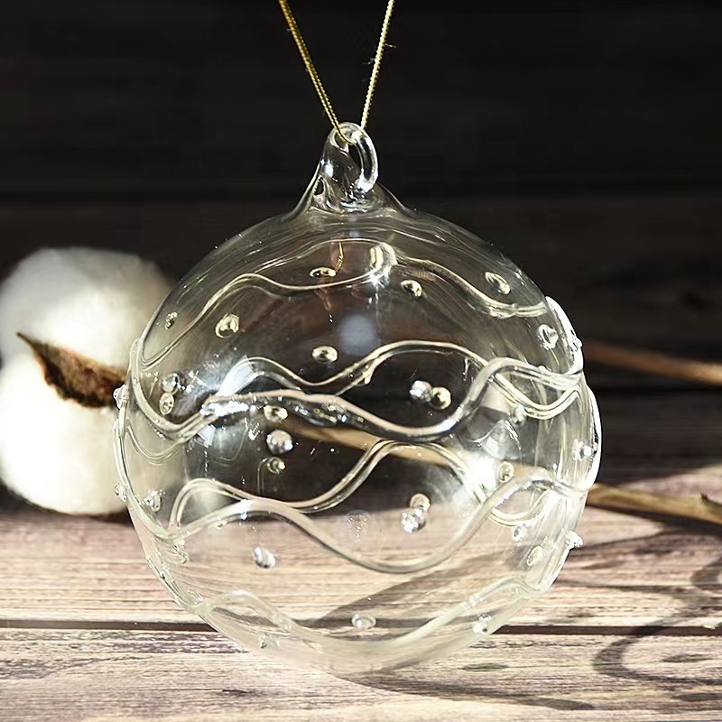 Wholesale custom Christmas tree hanging ornaments hand blown clear glass balls small Christmas decorations