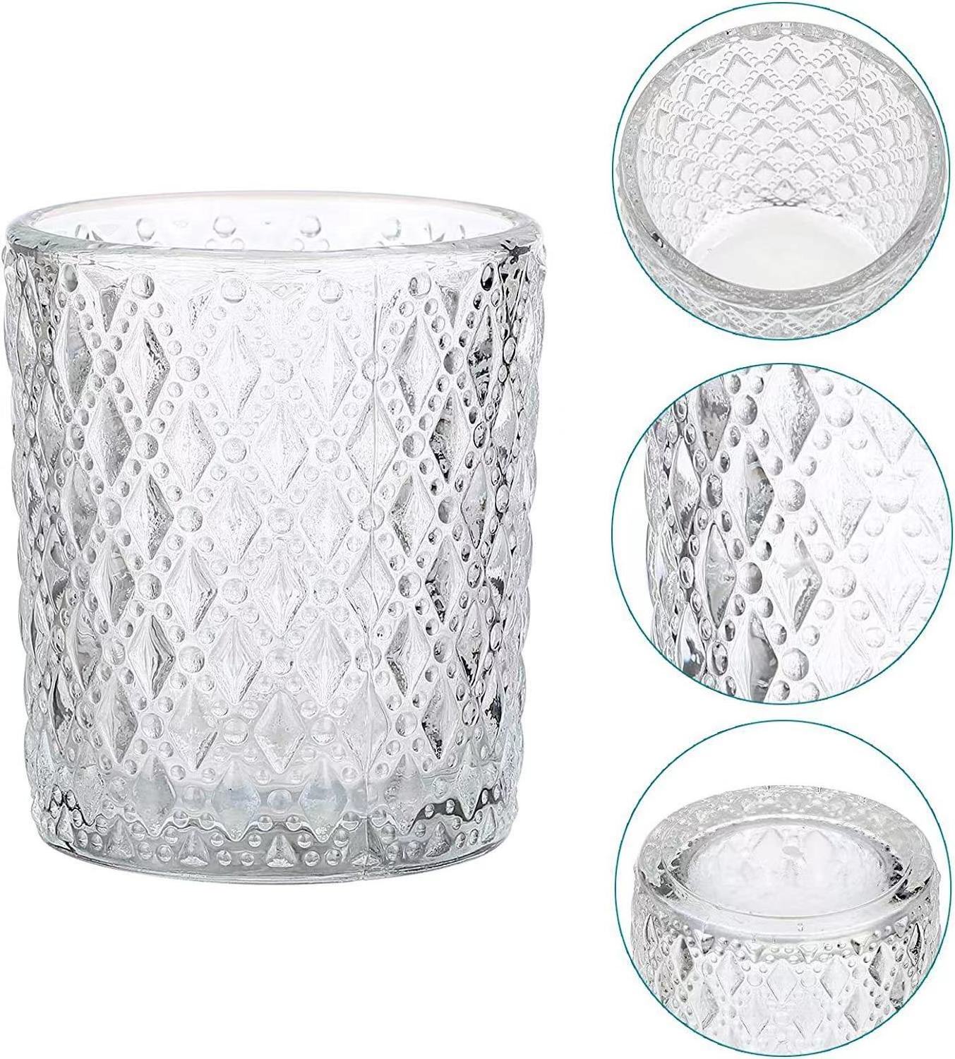 Clear Glass Tealight Candle Holder Bulk for Table Decoration Baby Shower Birthday Party Votive Candle Holders Embossed Design