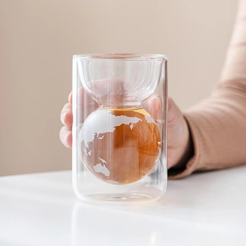 160ML New Fancy  Shape Double Wall Glass Cup Globe Shot Glass For Whiskey Coffee