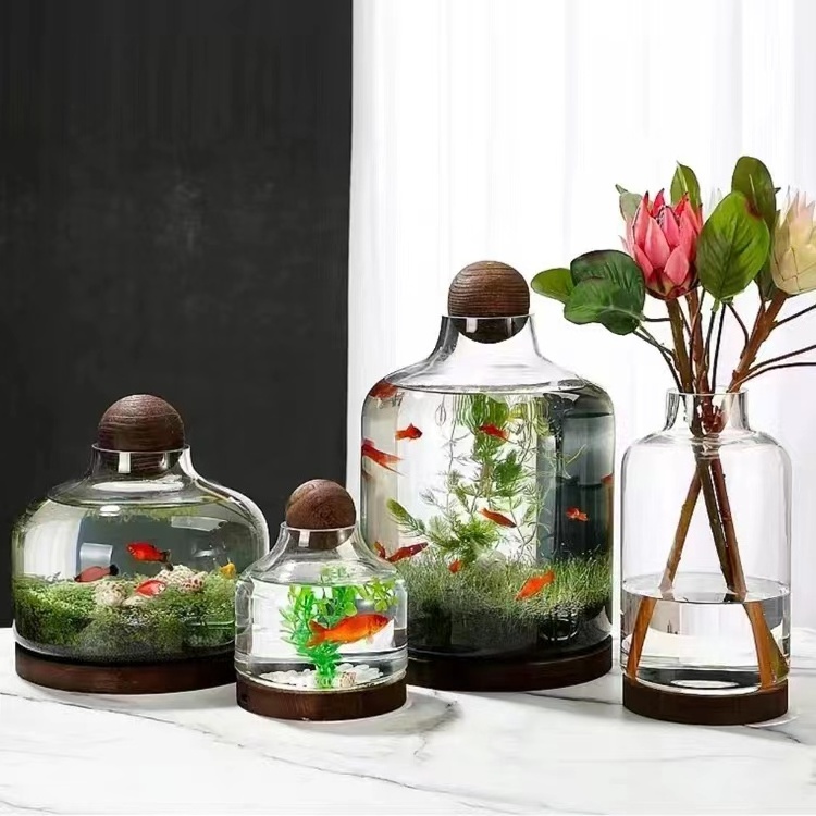 Wholesale Bulk Glass Plant Terrarium with Wooden Stand Large Plant Terrarium Glass with Wood Base