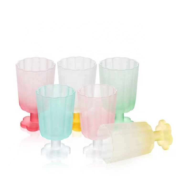 Unique Flower Shape Cold Drink Glass Cups Colored Glass Goblet Petal Ripple Drinking Glasses