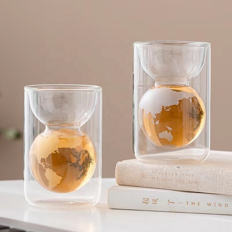 160ML New Fancy  Shape Double Wall Glass Cup Globe Shot Glass For Whiskey Coffee