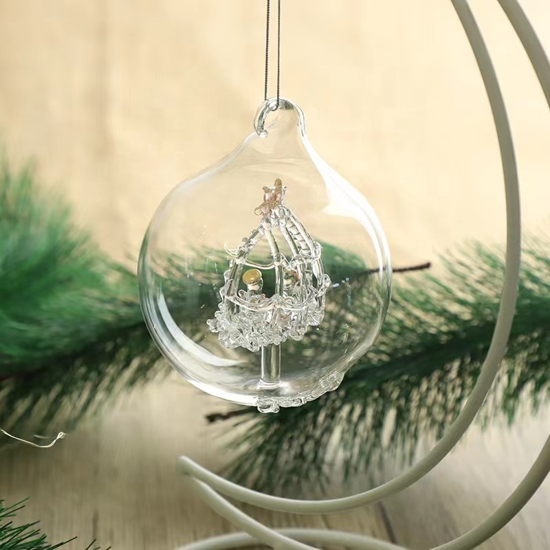 Wholesale custom Christmas tree hanging ornaments hand blown clear glass balls small Christmas decorations