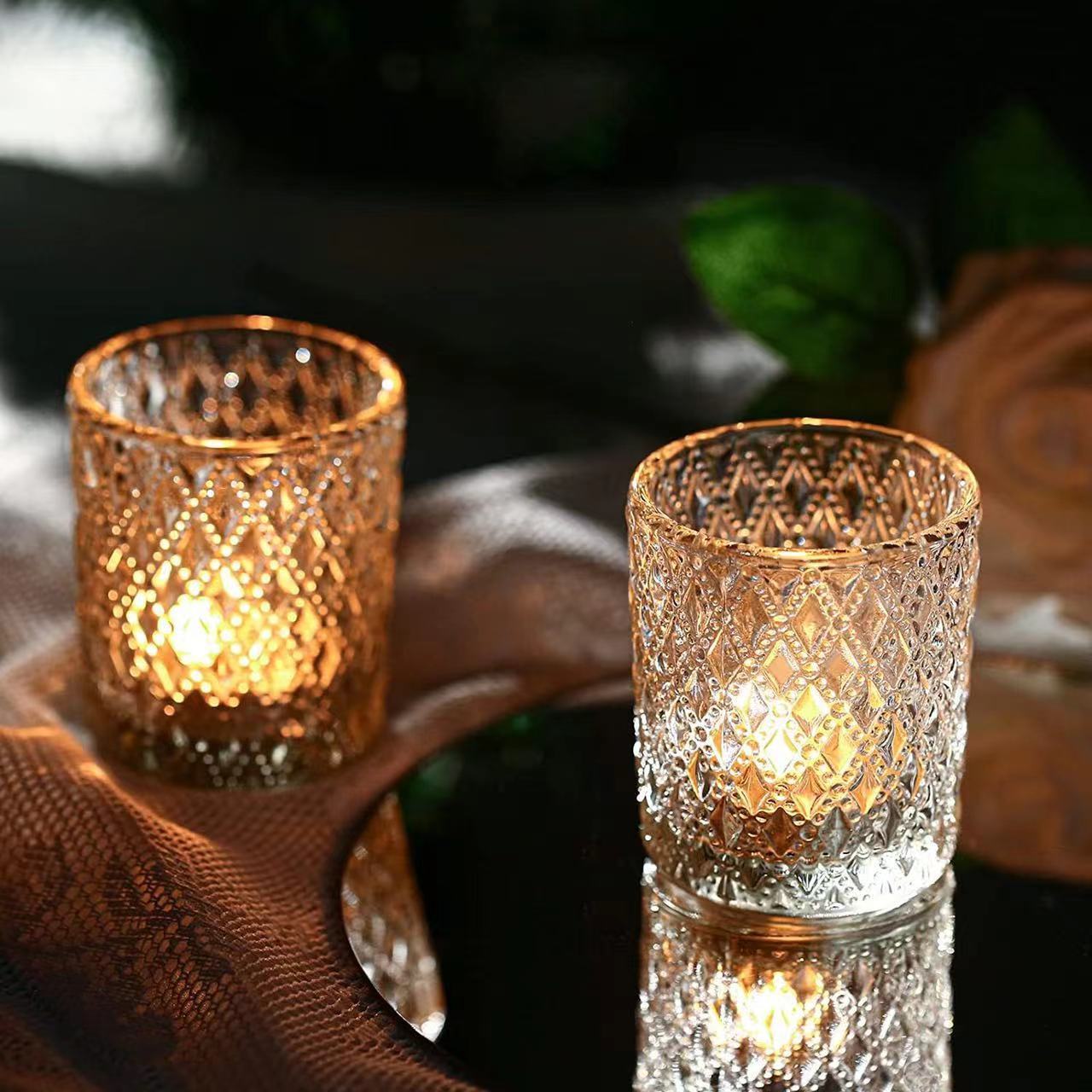 Clear Glass Tealight Candle Holder Bulk for Table Decoration Baby Shower Birthday Party Votive Candle Holders Embossed Design