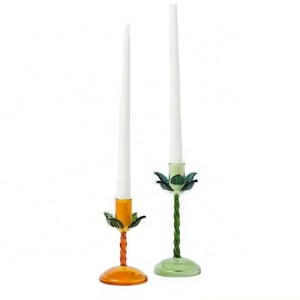 Custom Made Handcrafted Colored Palm Tree Glass Candlestick Holder with Twisted Stick and Tapered Base