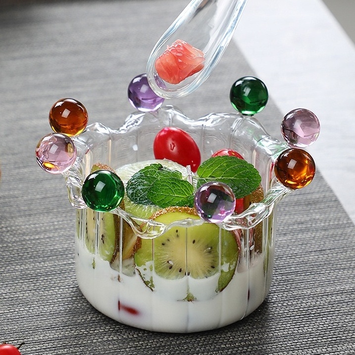 High Borosilicate crown fairy glass bowl heat resistant creative yogurt fruit dessert plate