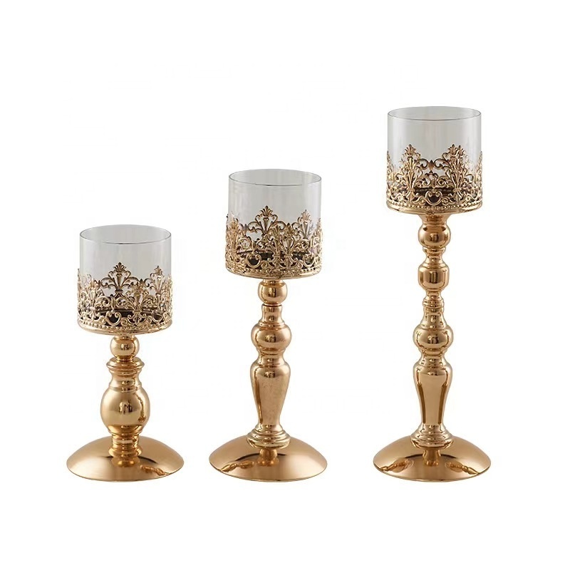 Silver Candle Holder Glass Metal Candle Stands Luxury Pillar Candle Holder Centerpiece for Wedding Table Decoration