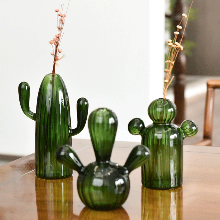 Hand Blown Creative Cactus Colored Glass Flower Vase For Propagating Hydroponic Plants Home Garden Decoration