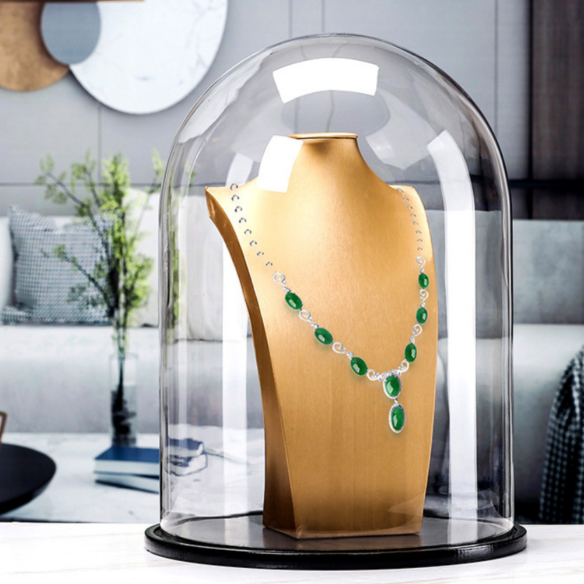 Glass Cloche Bell Jar Display Dome with Bamboo Base