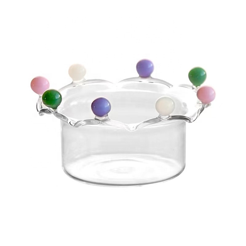 Kitchen Restaurant Decor-Stripe Crown Shaped Glass Dessert Bowl Fruit Salad Bowl for Soup Yogurt Pudding