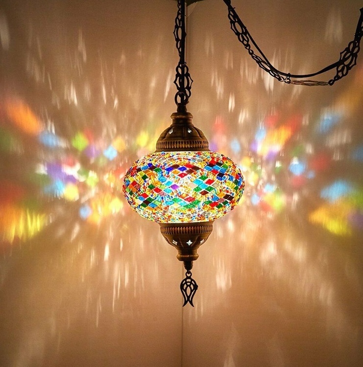 hanging glass chandeliers light Turkish Moroccan Pendant Light Handmade Mosaic Stained Glass Cafe Restaurant light