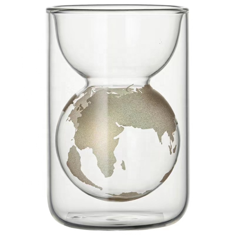 160ML New Fancy  Shape Double Wall Glass Cup Globe Shot Glass For Whiskey Coffee