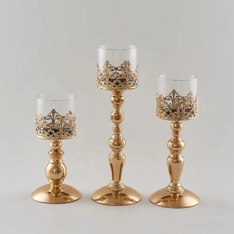 Silver Candle Holder Glass Metal Candle Stands Luxury Pillar Candle Holder Centerpiece for Wedding Table Decoration