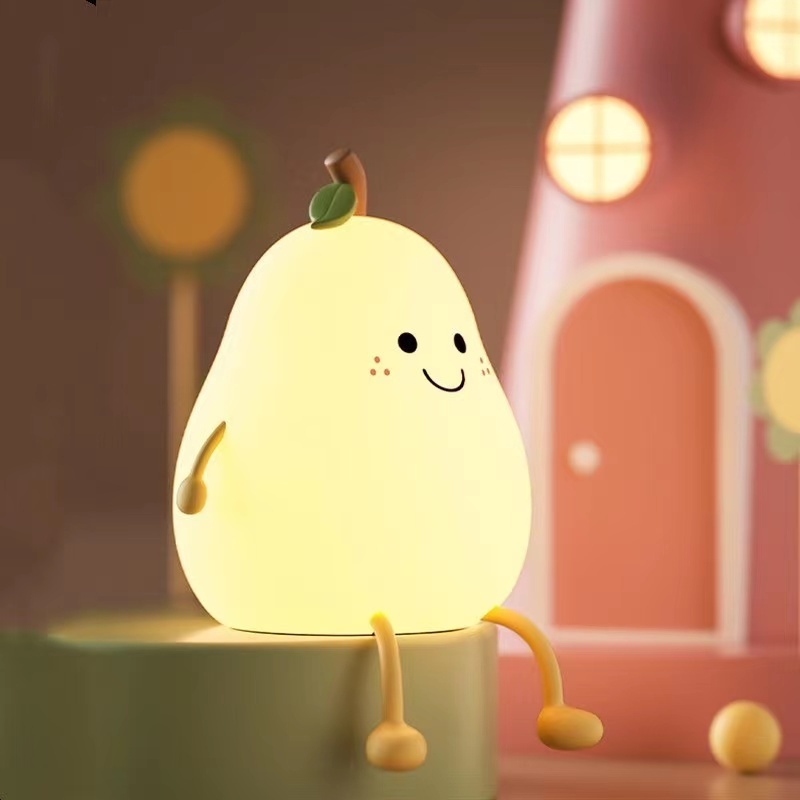 2023 Popular Baby Sleeping Lamp Usb Rechargeable Silicone Led Pear Fruit Night Light