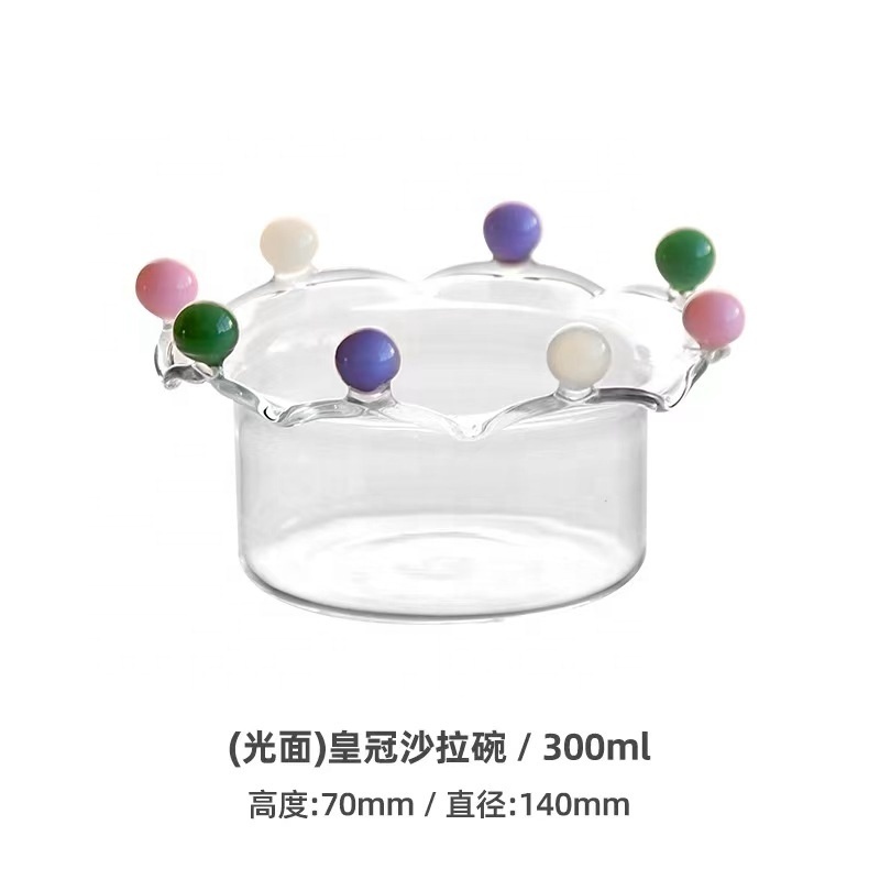 Kitchen Restaurant Decor-Stripe Crown Shaped Glass Dessert Bowl Fruit Salad Bowl for Soup Yogurt Pudding