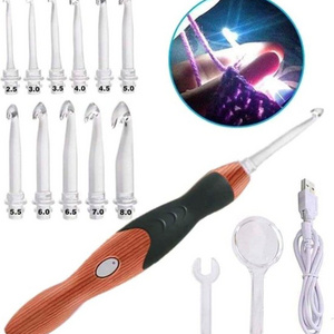 hot sale   DIY Hand Knitting Tool with LED light Crochet Set USB rechargeable LED luminous bearded needle latch needle;