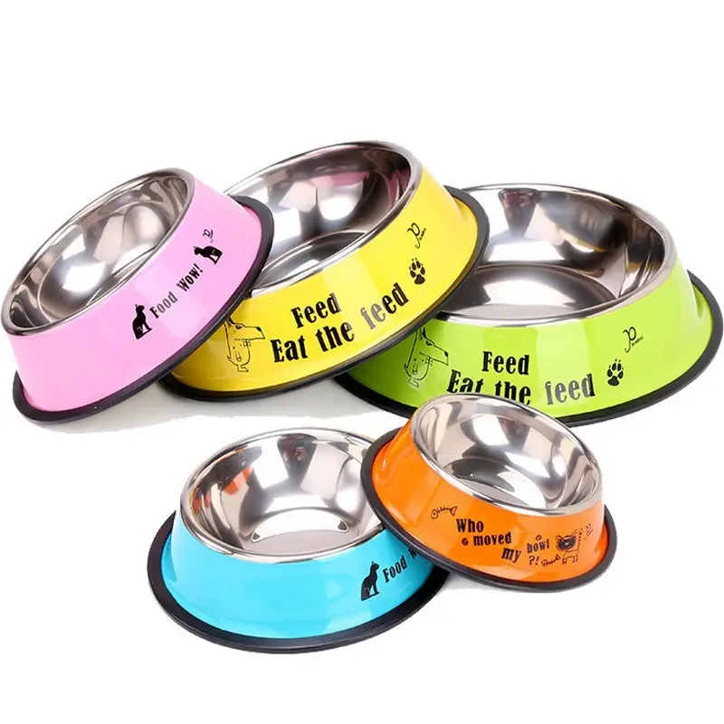 Durable round melamine stainless steel slow feed stainless steel cat dog water pet bowls feeders