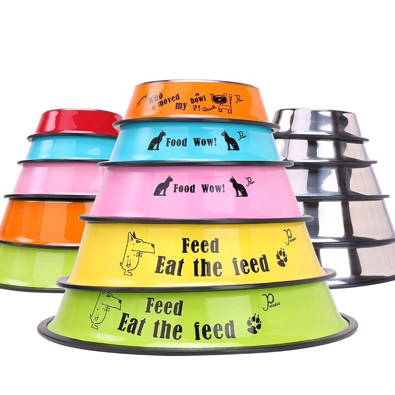 Durable round melamine stainless steel slow feed stainless steel cat dog water pet bowls feeders