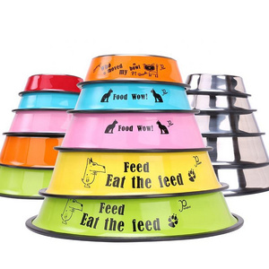 Durable round melamine stainless steel slow feed stainless steel cat dog water pet bowls feeders