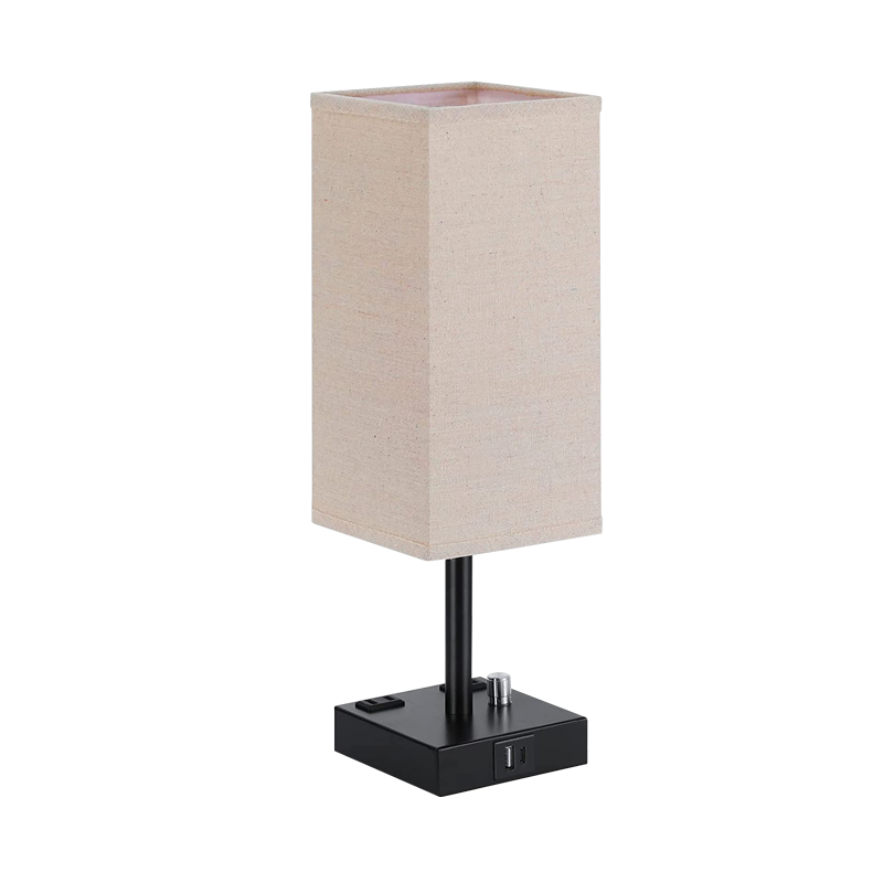 High Quality Fabric Shade Bed Side Desk Lamp Classical Vintage Table Lamp With 2 USB & 2 Sockets