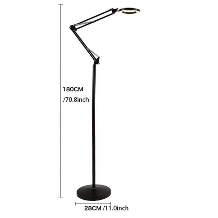 Height Adjustable Swing Arm Floor Lamp Standing Modern Magnifying Glass Make-up Floor Lamp