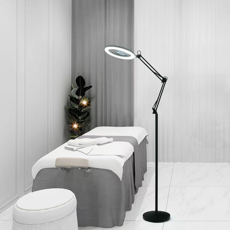 Height Adjustable Swing Arm Floor Lamp Standing Modern Magnifying Glass Make-up Floor Lamp