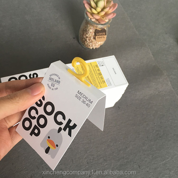 Custom logo printing eco friendly cardboard price swing ticket folded sock hangtag paper hang tag for socks