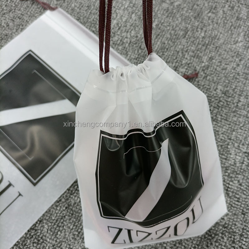 Custom Clothing Packaging Frosted Plastic Drawstring Gift Bag Eva Pvc Pe Frosted Plastic Drawstring Gift Bag