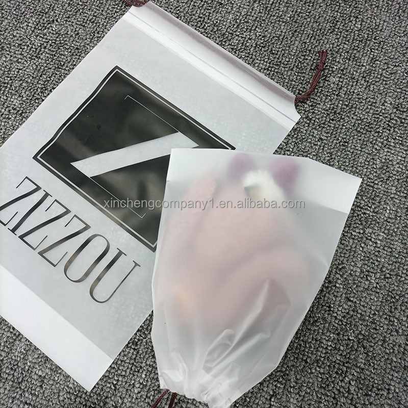 Custom Clothing Packaging Frosted Plastic Drawstring Gift Bag Eva Pvc Pe Frosted Plastic Drawstring Gift Bag