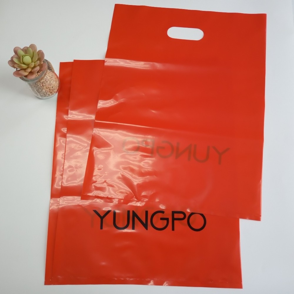 Factory wholesale environmental protection customized printing PE die-cut plastic shopping bag Recyclable handle tote bag