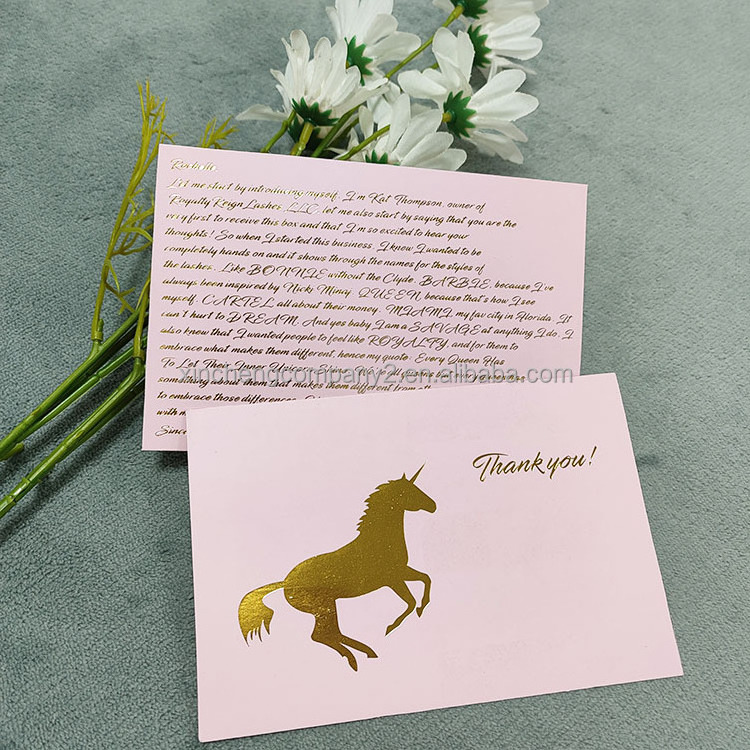 Whole sale gold foiling custom  logo greeting/thank you/postcard/paper cards with envelope